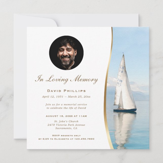 Sailboat Photo Memorial Invitation (Front)