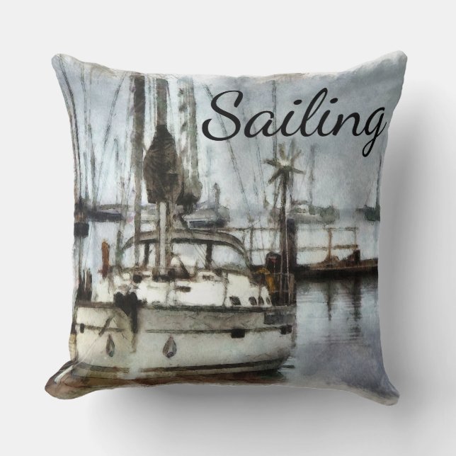 Sailboat Pillow Nautical Theme Decor (Front)