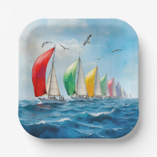 Sailboat Race On High Seas Paper Plate