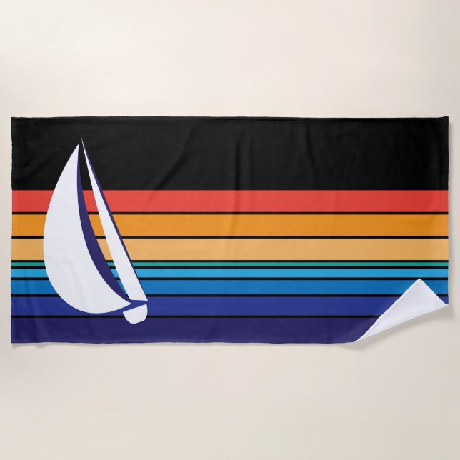 Sailboat_rainbow sunset_horizontal hues beach towel (Front)
