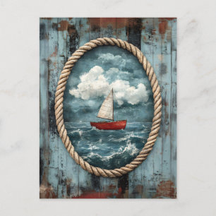 Sailboat Rope Border Rustic Nautical Postcard