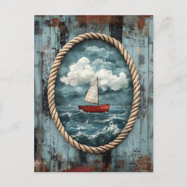 Sailboat Rope Border Rustic Nautical Postcard (Front)