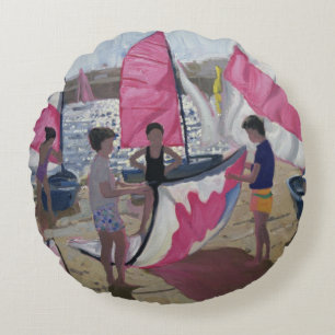 Sailboat Royan France 1992 Round Cushion