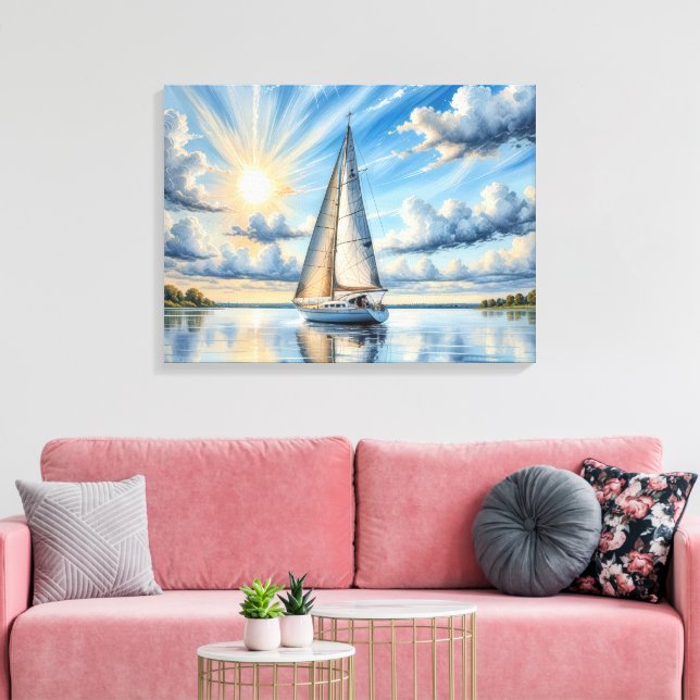 Sailboat Sailing In Sunshine Canvas Print (Insitu(LivingRoom))