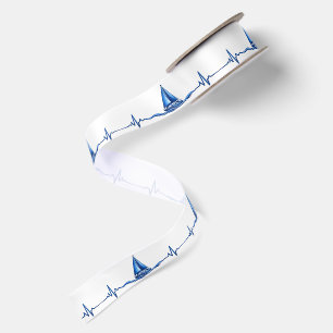 Sailboat Sailing on a Blue Heartbeat Graphic Satin Ribbon