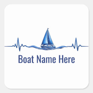 Sailboat Sailing on a Blue Heartbeat Graphic Square Sticker