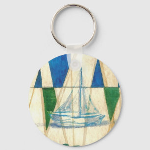 Sailboat Sailing Watercolor Vintage Look Art Key Ring