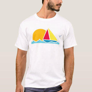 Sailboat Scene White T-Shirt, S M L XL 1X 2X 3X T-Shirt