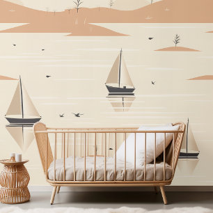 Sailboat Seamless Pattern   Neutral Tones Kids Wallpaper
