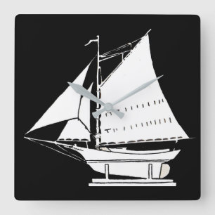 sailboat silhouette square wall clock