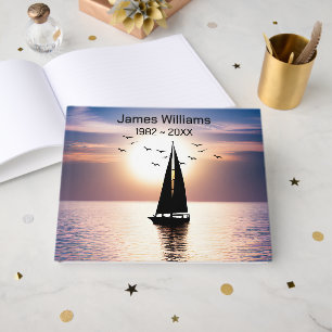 Sailboat Silhoutte On Sunset Water for Funeral Guest Book
