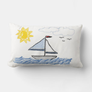 Sailboat Sketch Digital Art Lumbar Cushion