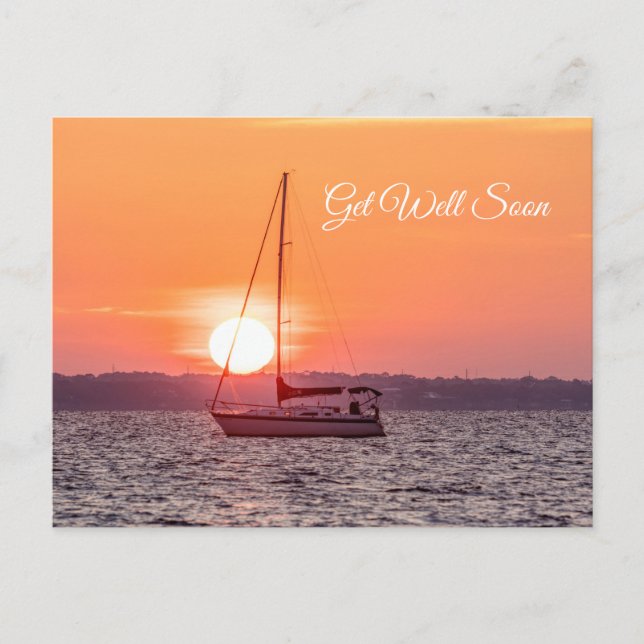Sailboat Sunrise Get Well Soon Postcard (Front)
