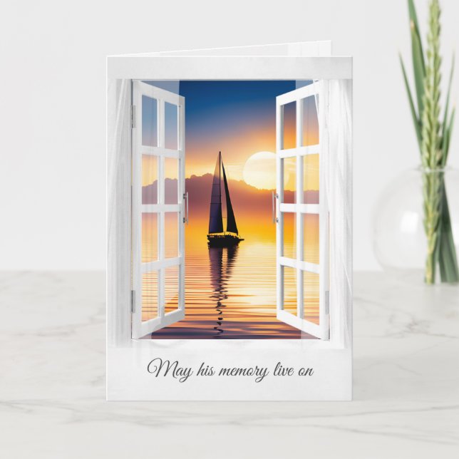 Sailboat Sunset In Window Sympathy Card (Front)