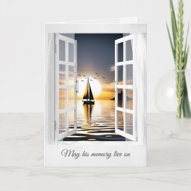 Sailboat Sunset In Window Sympathy Card (Front)