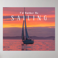 Sailboat Sunset Orange Gold Purple Sky, White Text