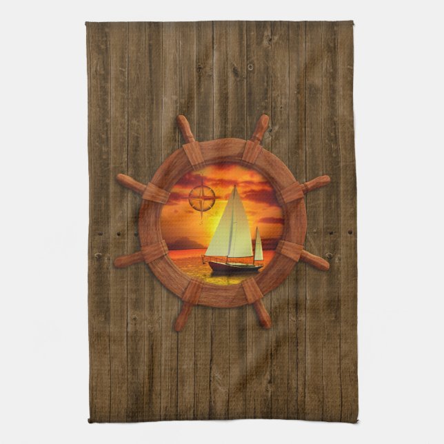 Sailboat Sunset Tea Towel (Vertical)