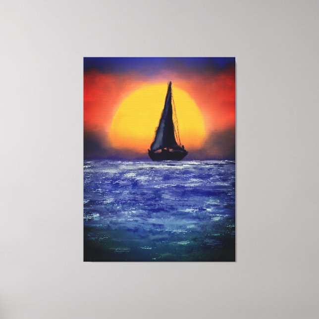 Sailboat Sunset - Watercolor Art Canvas Print (Front)