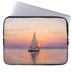 Sailboat Sunset Watercolor Seascape Laptop Sleeve