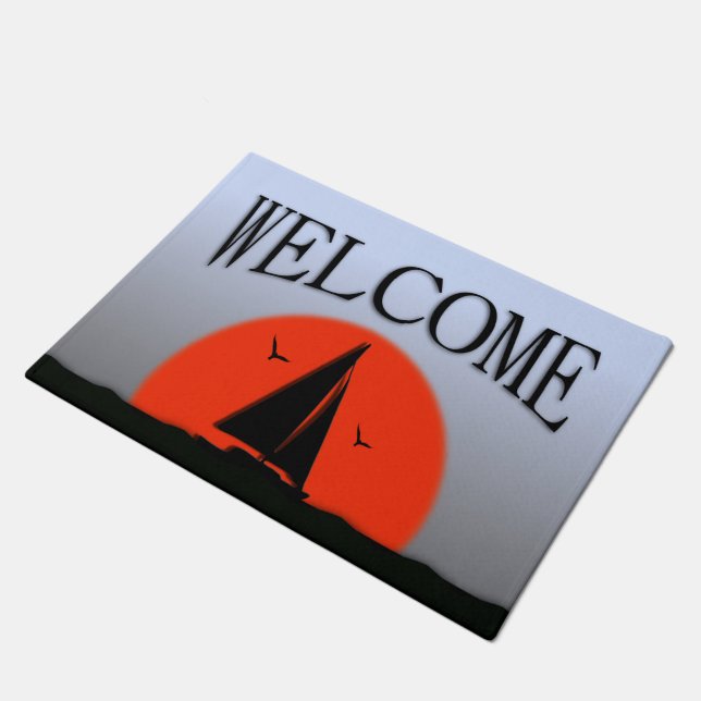 Sailboat Sunset Welcome Doormat (Angled)