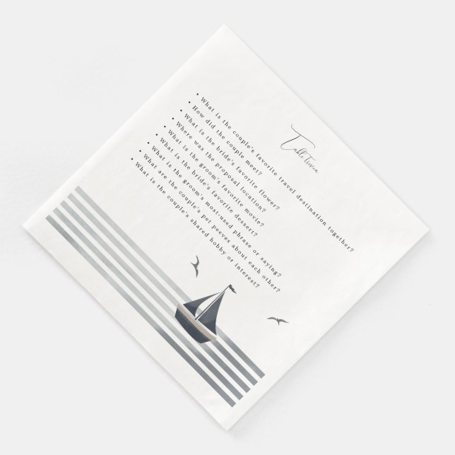 Sailboat table trivia wedding napkin (Corner)
