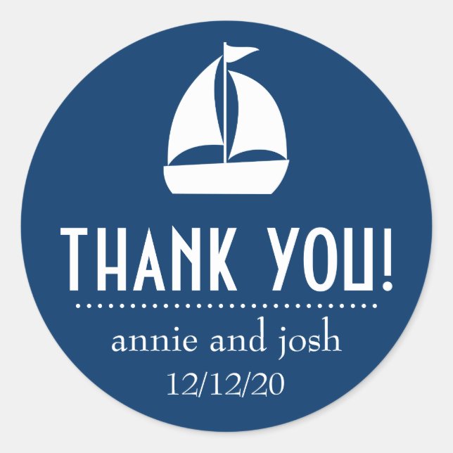 Sailboat Thank You Labels (Dark Blue) (Front)