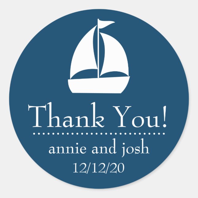 Sailboat Thank You Labels (Dark Navy Blue) (Front)