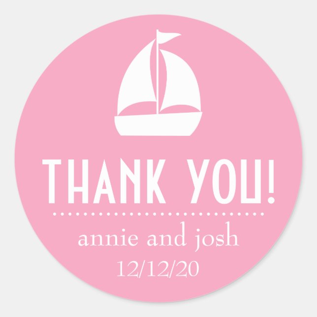 Sailboat Thank You Labels (Pink) (Front)