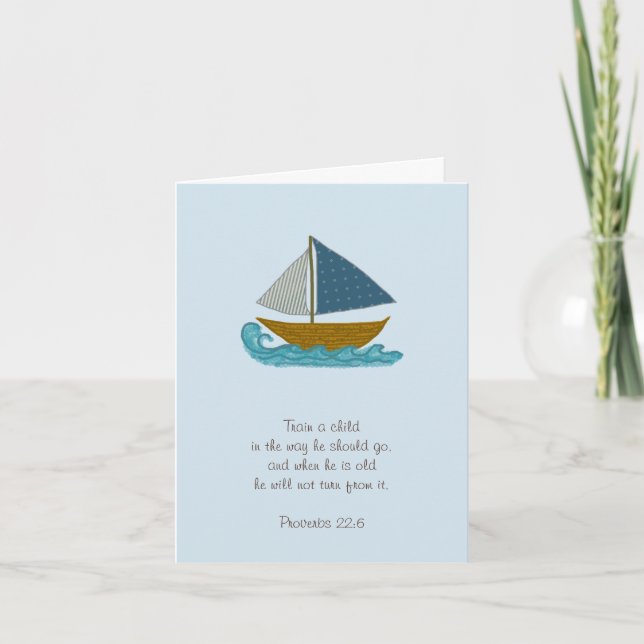 Sailboat Train a Child Scripture Thank You Teacher Card (Front)