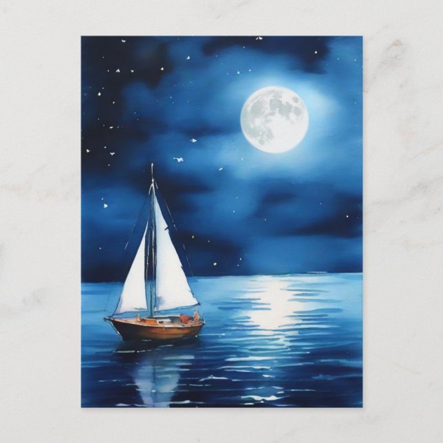 Sailboat Under a Full Moon  Postcard (Front)