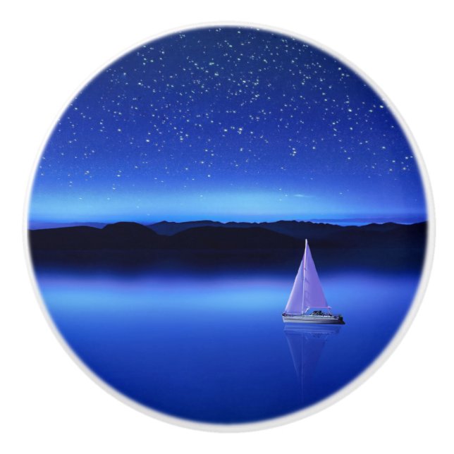 Sailboat under a Starry Night Sky Ceramic Knob (Front)