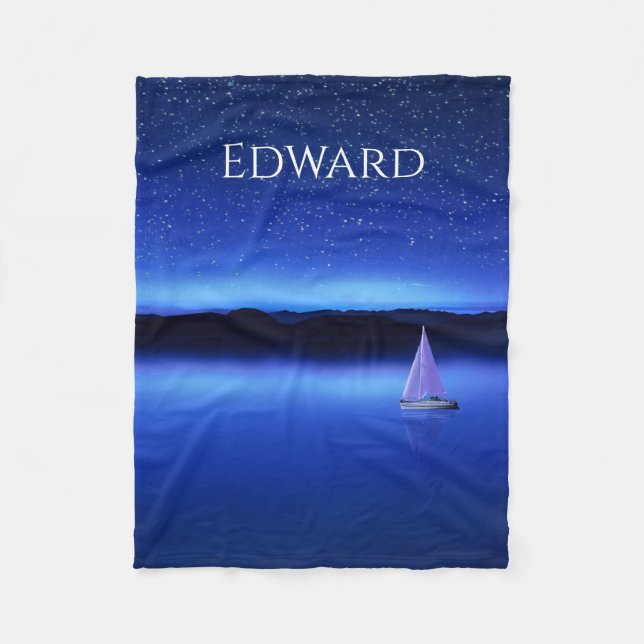 Sailboat under a Starry Night Sky Fleece Blanket (Front)