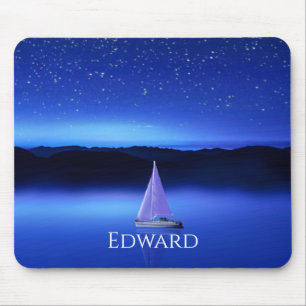 Sailboat under a Starry Night Sky Mouse Pad