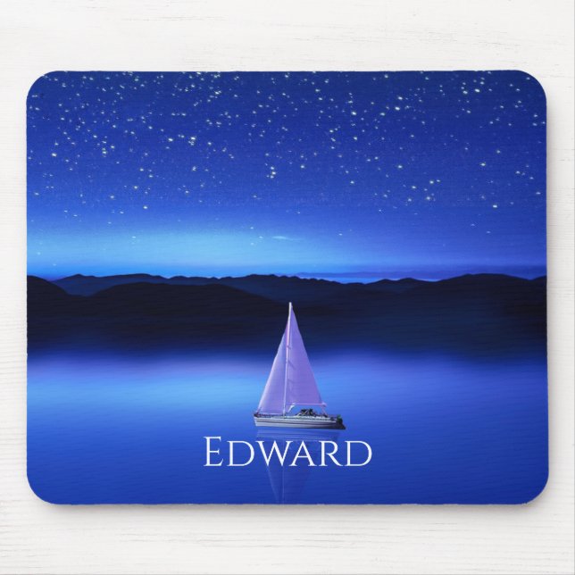 Sailboat under a Starry Night Sky Mouse Pad (Front)