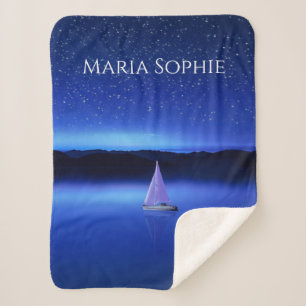 Sailboat under a Starry Night Sky Sherpa Blanket