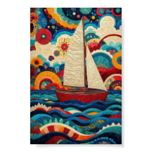 Sailboat Vivid Maximalist Folk Art