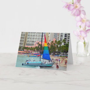 Sailboat, Waikiki Beach, Oahu Card
