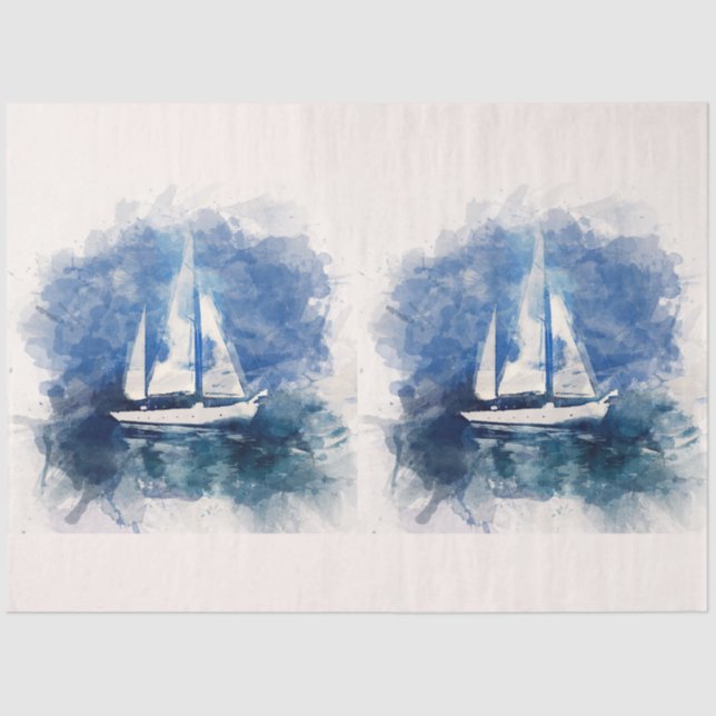 Sailboat Watercolor 20x30 Decoupage Tissue Paper (Front)