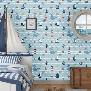 Sailboat, Wave and Whale Pattern ID1228 Wallpaper