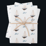 Sailboat Wedding Nautical Birthday Baby Shower Wrapping Paper Sheet<br><div class="desc">This darling custom gift wrap makes such a classic presentation for your special little one. Perfect for a first birthday, baby shower, or birthday party for your little sailor. Customise with their name, or clear the name for a clean, classic look you can keep in your collection for the perfect...</div>