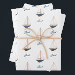 Sailboat Wedding Nautical Birthday Baby Shower Wrapping Paper Sheet<br><div class="desc">This darling custom gift wrap makes such a classic presentation for your special little one. Perfect for a first birthday, baby shower, or birthday party for your little sailor. Customise with their name, or clear the name for a clean, classic look you can keep in your collection for the perfect...</div>