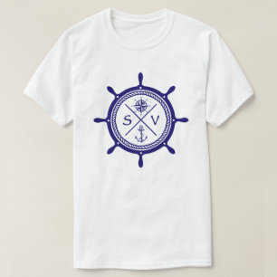 Sailboat wheel SV Sailing Vessel Logo with compass T-Shirt