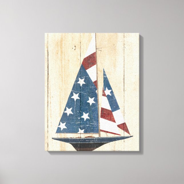 Sailboat With American Flag Canvas Print (Front)