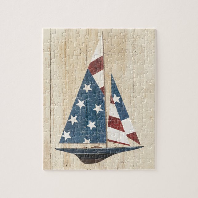 Sailboat With American Flag Jigsaw Puzzle (Vertical)