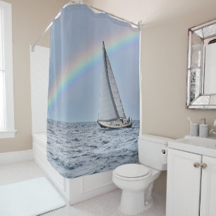 Sailboat with Rainbow Shower Curtain