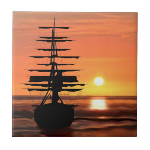 Sailboat with sunrise tile