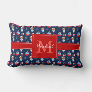 Sailboats and Bears Pattern Monogrammed Lumbar Cushion