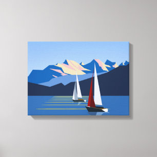 Sailboats And Mountains Canvas Print