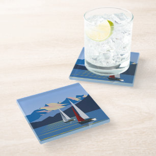 Sailboats And Mountains photo Glass Coaster