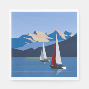 Sailboats And Mountains photo Napkin